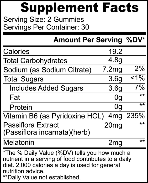 sleep well gummies nutrition facts